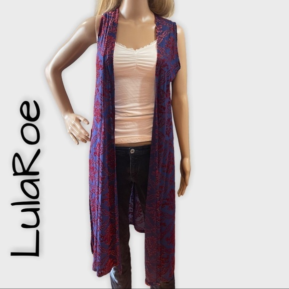 LULAROE sleeveless  Blue and red Joy Vest/kimono - Picture 2 of 13